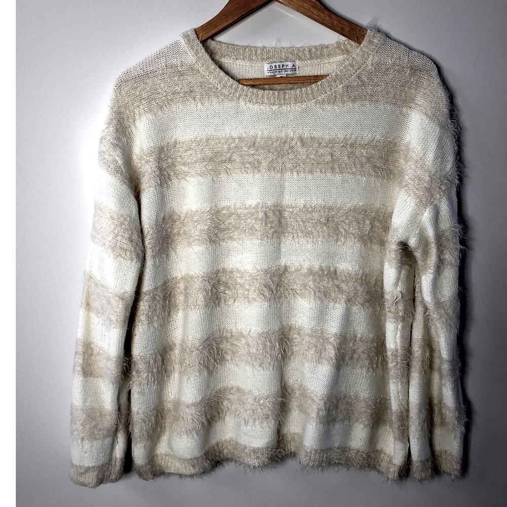 Joseph A eyelash fleece striped cream colored pull over sweater XL